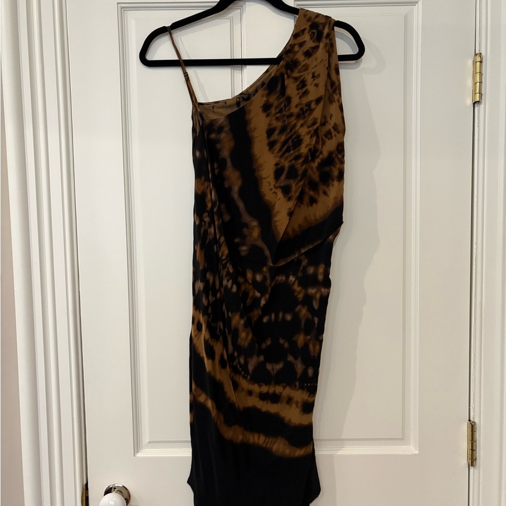 BCBGMaxAzria One-Shoulder Brown and Black Dress
